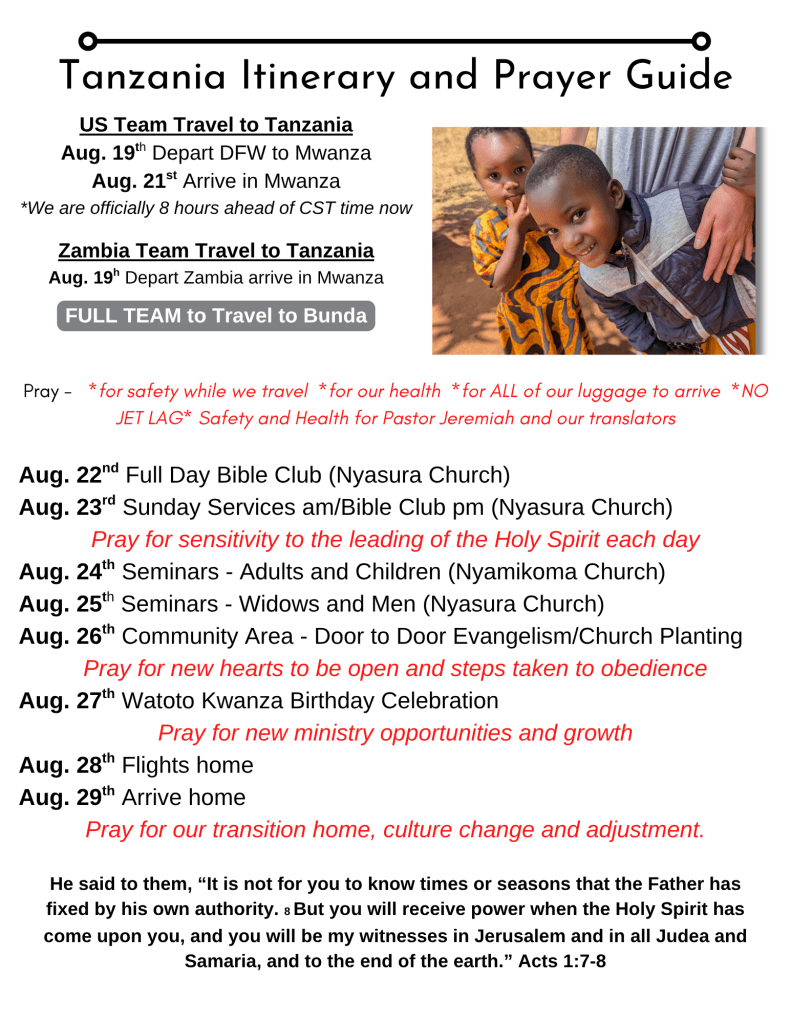 Prayer Guide tanzania Mission trip
